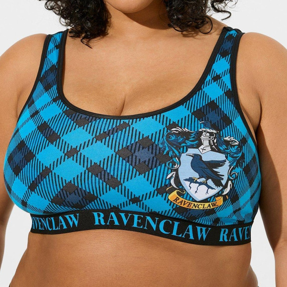 Torrid 3 (3X) Harry Potter Blue Plaid Ravenclaw Crest Wireless Bralette Bra New - Picture 3 of 3